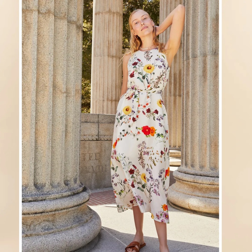 Amour Vert Floral Print Front Tie Washable Silk dress